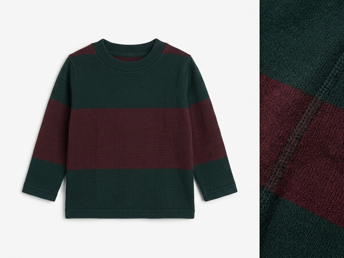 Product Name: Boys' Maroon & Dark Green Block-Striped Long-Sleeve Sweatshirt