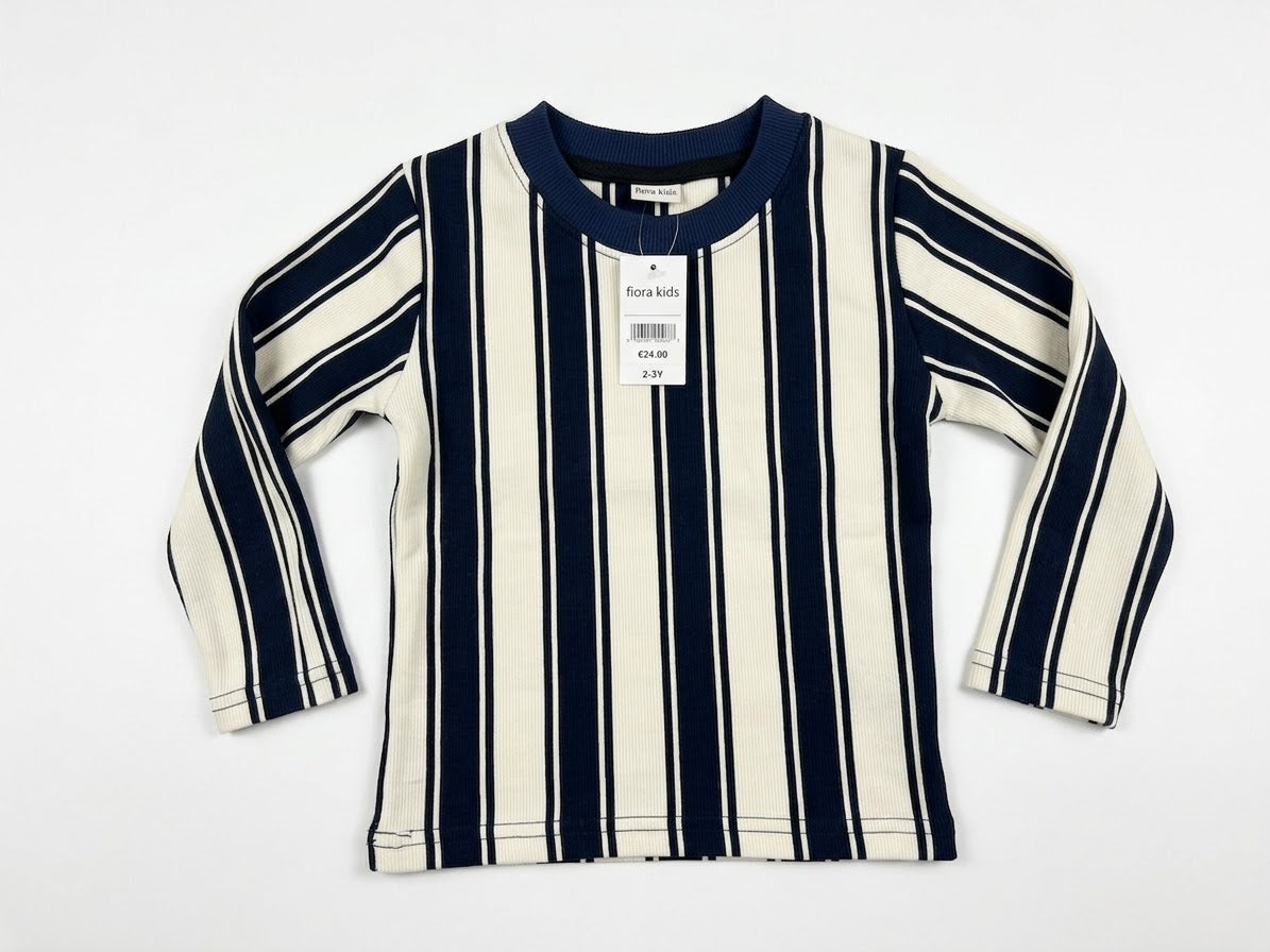 Fiora Kids Navy & Off-White Vertical Stripe Long Sleeve shirt
