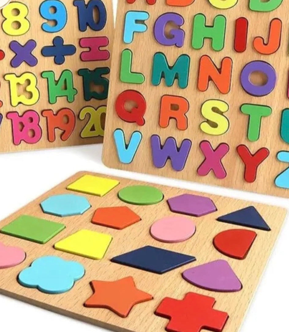 Pack of 4 Wooden ABC,123,puzzles,Learning Board