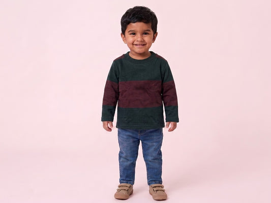 Product Name: Boys' Maroon & Dark Green Block-Striped Long-Sleeve Sweatshirt