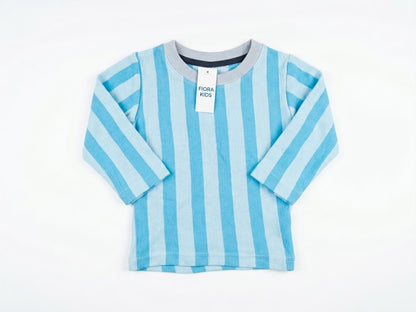 Sky Blue Striped Full-Sleeve Cotton Tee