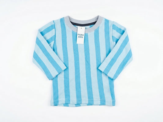 Sky Blue Striped Full-Sleeve Cotton Tee
