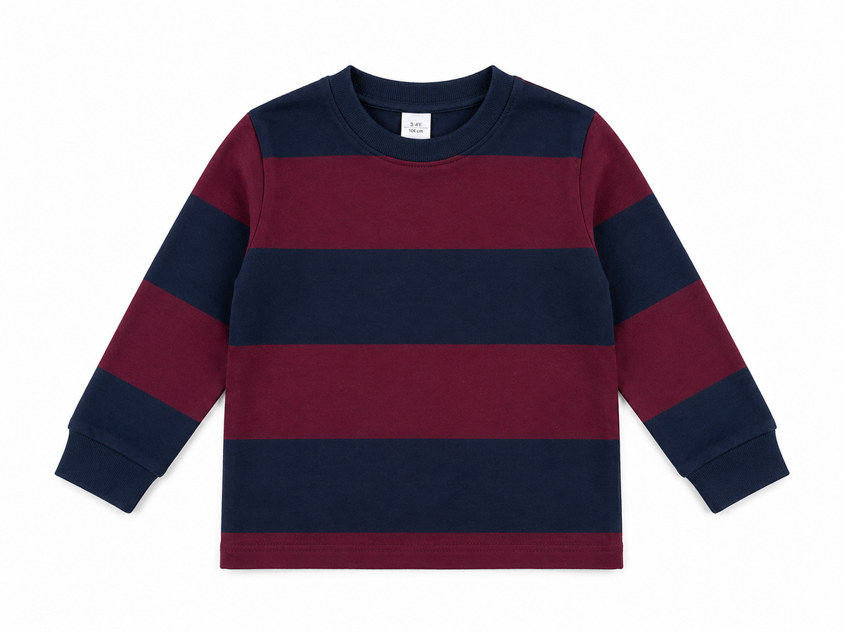 👕 Kids Navy & Maroon Striped Full-Sleeve Shirt