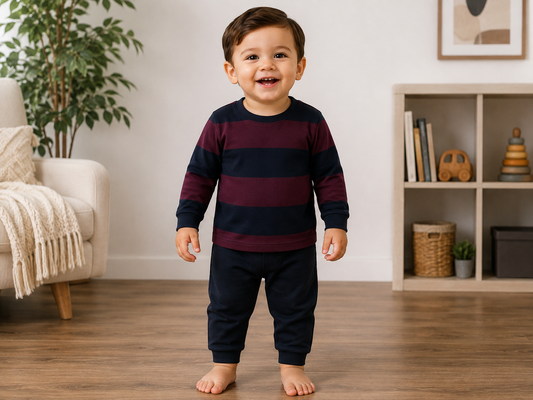 👕 Kids Navy & Maroon Striped Full-Sleeve Shirt