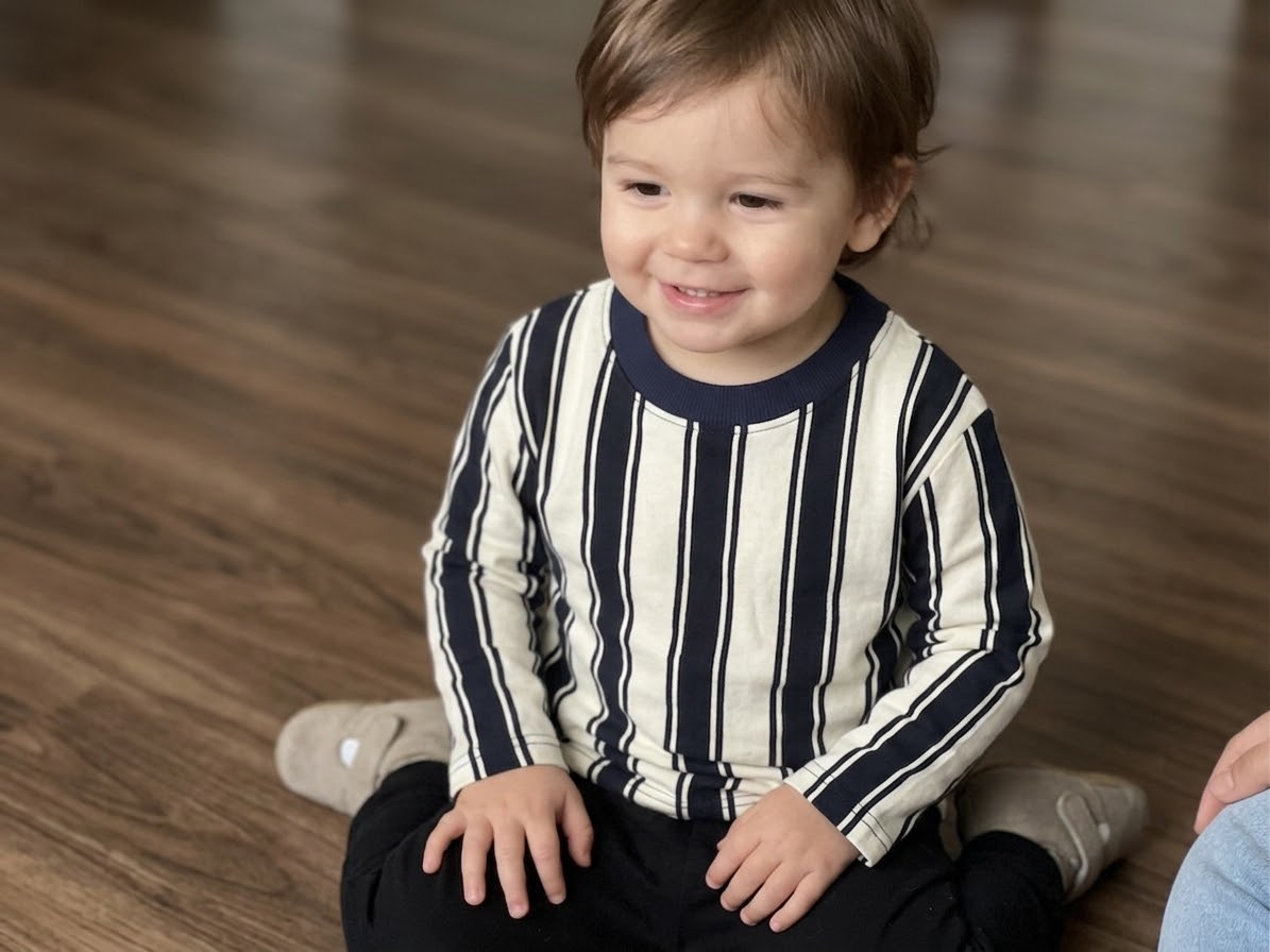 Fiora Kids Navy & Off-White Vertical Stripe Long Sleeve shirt