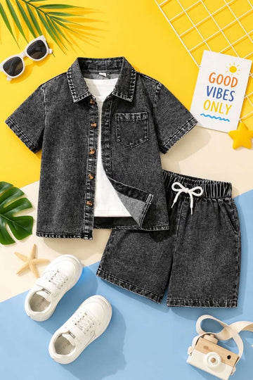 Fiora Kids Urban Denim Shirt & Shorts Set