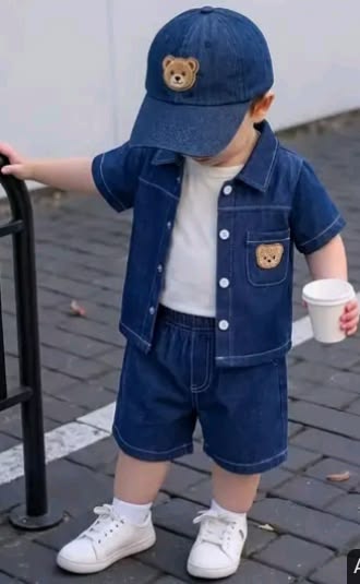 Fiora Kids Classic Denim Shirt & Shorts Set