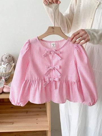 Blush Stripe Bow Peplum Top
