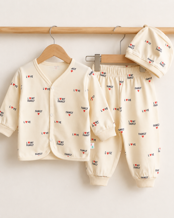 Cream Family Love Printed 3-Piece Baby Lounge Set