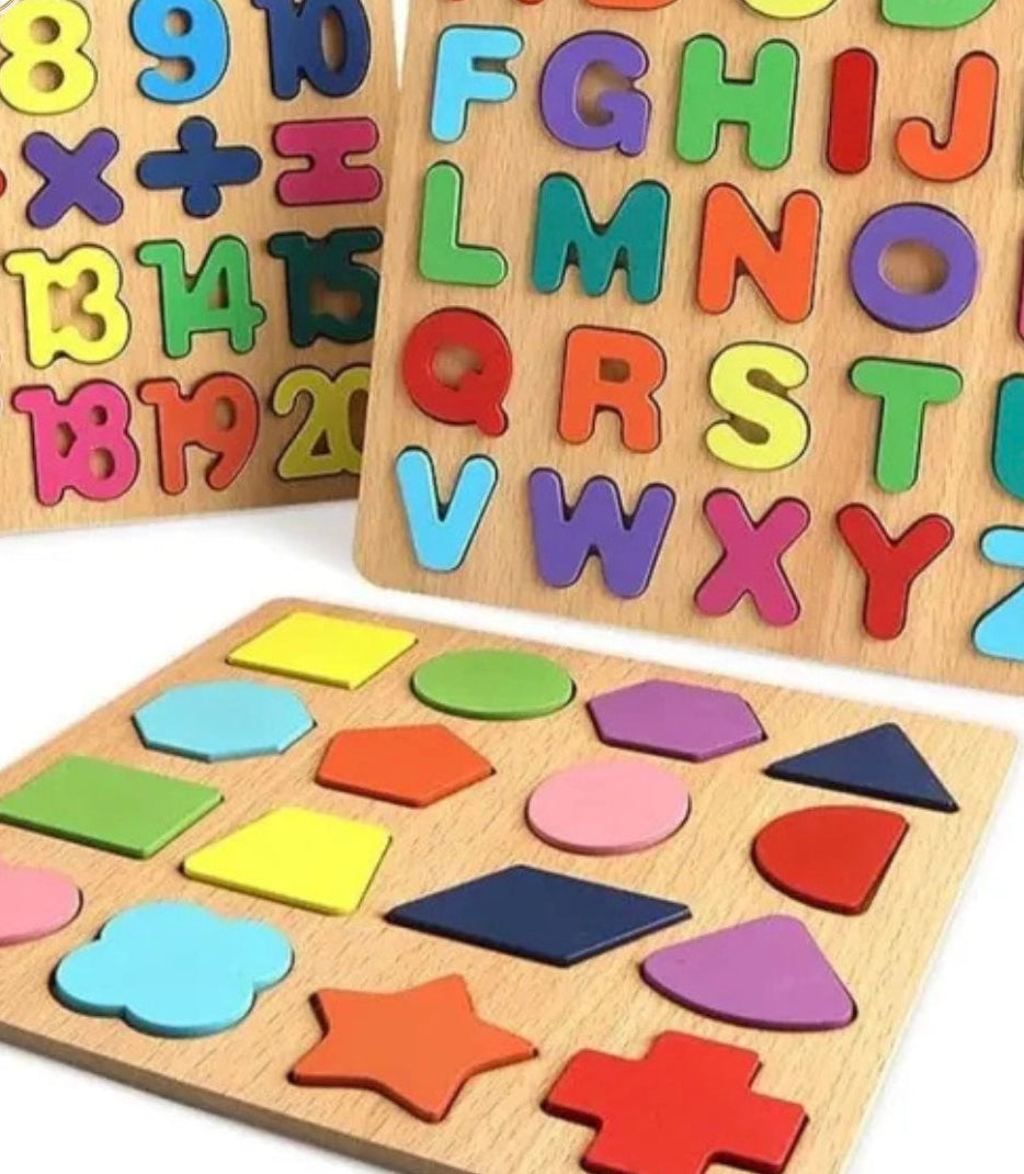 Pack of 4 Wooden ABC,123,puzzles,Learning Board